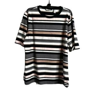 Isaac Mizrahi Live! Crew Neck Elbow-Sleeve Stripe Printed Knit Top Sz L